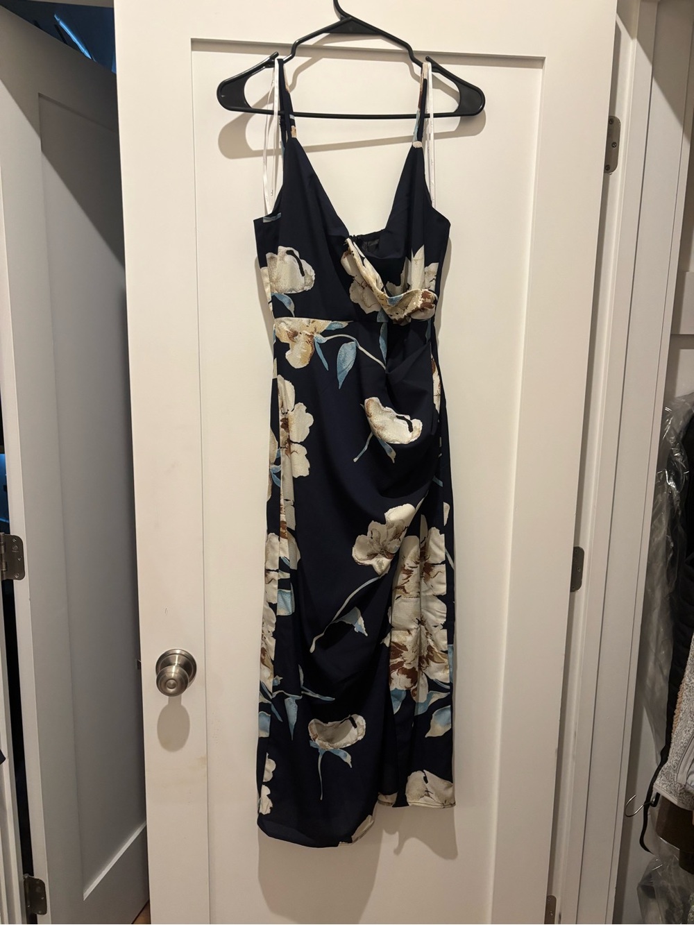 Navy Floral Slip Dress with Cream Blooms